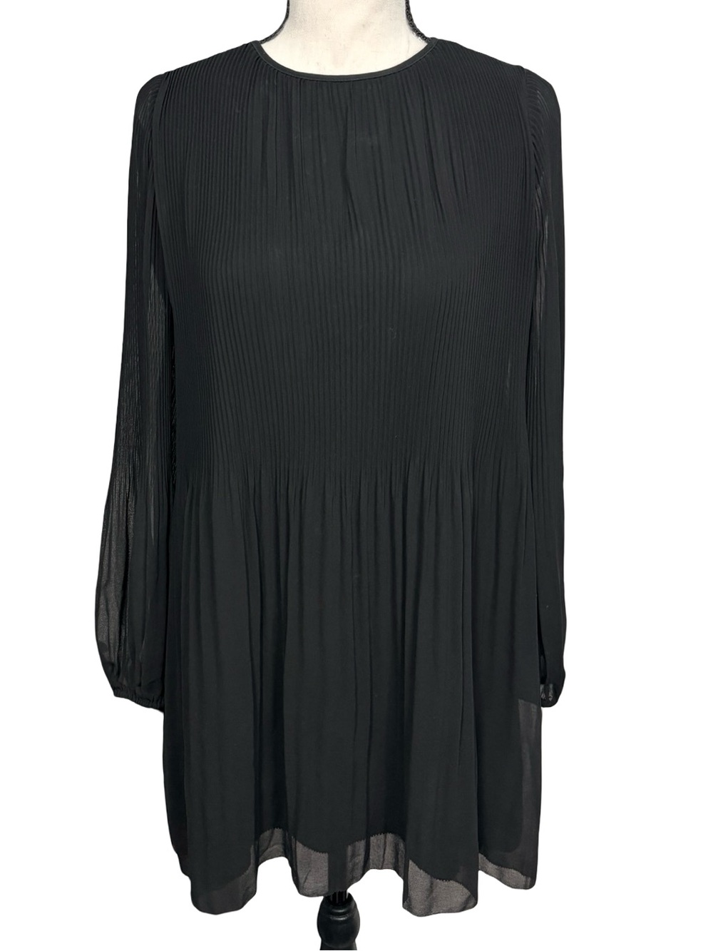 Wilfred Aritzia Daydreamer Black Pleated Chiffon Mini Dress XXS
